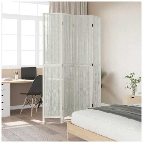 Divisorio Ambienti 4pannelli Bianco Legno Massello Di Paulownia - Foto 3