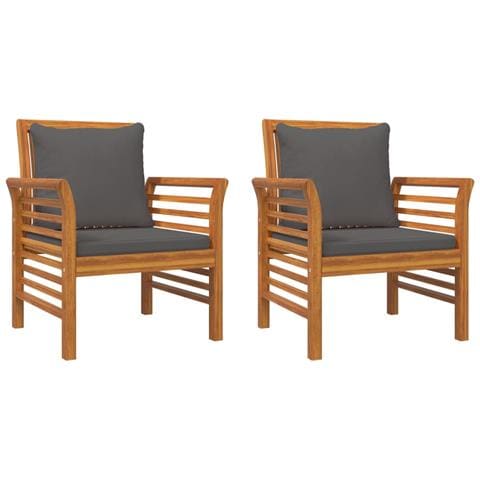 Poltrone Con Cuscini Grigio Scuro 2 Pz Legno Massello Di Acacia - Foto 1