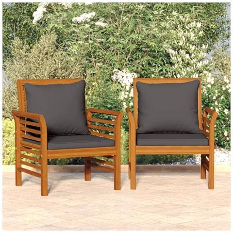 Poltrone Con Cuscini Grigio Scuro 2 Pz Legno Massello Di Acacia - Foto 8