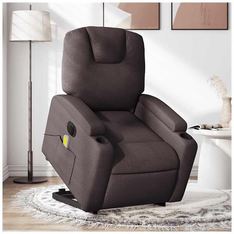 Poltrona Alzapersona Massaggio Elettrica Marrone Scuro Tessuto - Foto 8