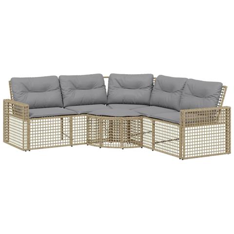Divano da Giardino a L con Cuscini e Pouf Beige in Polyrattan - Foto 1