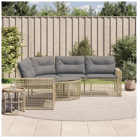 Divano da Giardino a L con Cuscini e Pouf Beige in Polyrattan - Foto 2