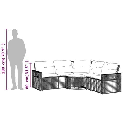 Divano da Giardino a L con Cuscini e Pouf Beige in Polyrattan - Foto 9