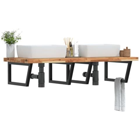 Ripiano A Parete Per Lavabo In Acciaio E Massello Di Acacia - Foto 8