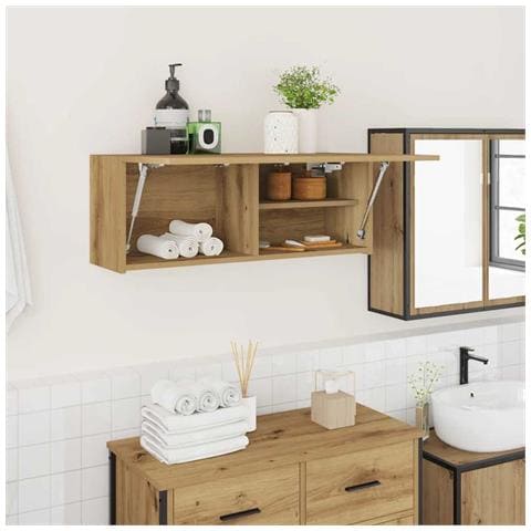 Mobiletto da Bagno Rovere Artigianale 80x25x30 cm in Truciolato - Foto 2