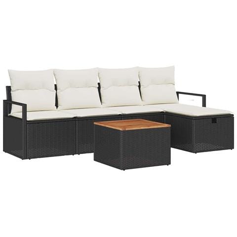 Set Divano da Giardino con cuscino 6 pcs Nero Poly Rattan - Foto 1