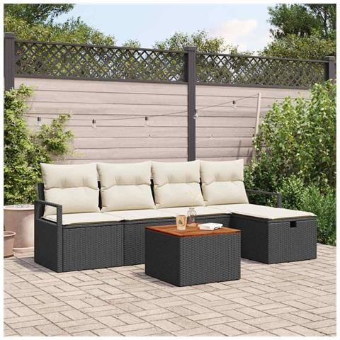Set Divano da Giardino con cuscino 6 pcs Nero Poly Rattan - Foto 2