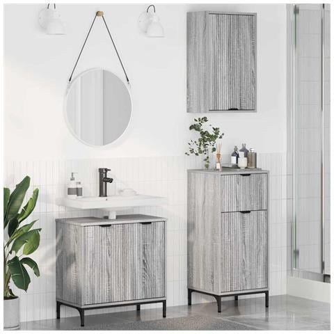 Set di mobili per il bagno con cassetto 3 pcs Grigio sonoma - Foto 2