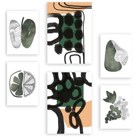 Set Di 6 Stampe Dipinti Decorativi Astratti Estetici Con Fiori E Verdi Balsamici Per Il Tuo Soggiorno, Camera Da Letto E Casa A3 & A4 Senza Cornice - Foto 1