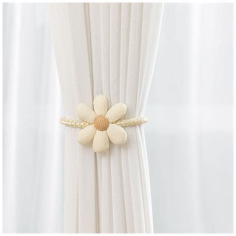 Set Di 2 Fermatenda A Fiore E Perla - Fermagli Decorativi Per Tende Beige - Foto 2