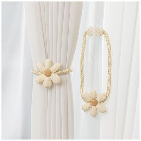 Set Di 2 Fermatenda A Fiore E Perla - Fermagli Decorativi Per Tende Beige - Foto 6