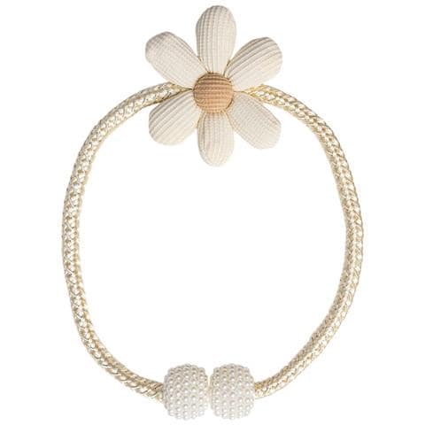 Set Di 2 Fermatenda A Fiore E Perla - Fermagli Decorativi Per Tende Beige - Foto 1