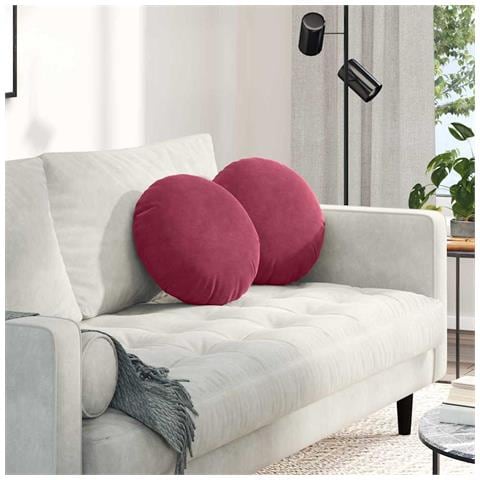 Cuscini per Seduta 2 pcs Rosso Vino Ø 40 x 13 cm Velluto - Foto 2