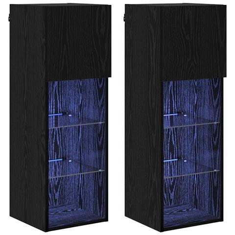 Mobiletti TV a parete 2 pcs Rovere Nero 30,5 x 30 x 90 cm - Foto 1