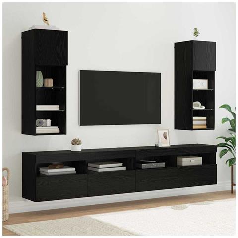 Mobiletti TV a parete 2 pcs Rovere Nero 30,5 x 30 x 90 cm - Foto 2
