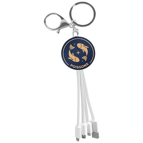 Cavo Usb 3 In 1 Micro-usb / Usb-c / Lightning Design Portachiavi Astrologia Pesci, Bianco - Foto 1