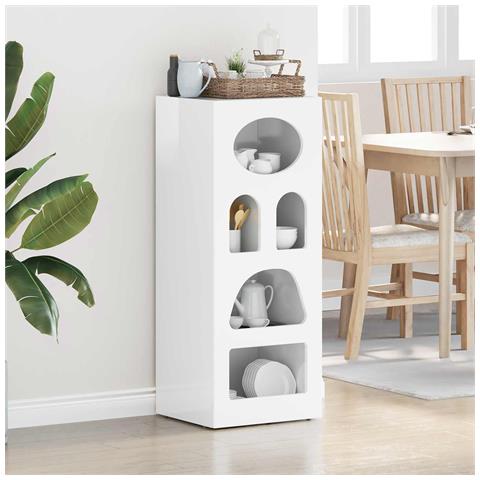 Credenza Bianco Lucido 40 x 35 x 100,5 cm Legno multistrato - Foto 2