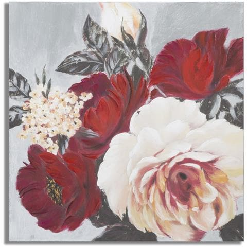 Dipinto Su Tela Red Flower Composizione Floreale Con Rose Rosse E Bianca 90x90 Cm - Foto 1