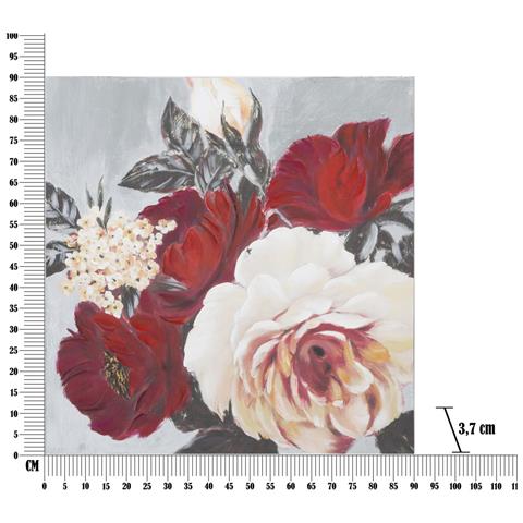 Dipinto Su Tela Red Flower Composizione Floreale Con Rose Rosse E Bianca 90x90 Cm - Foto 6