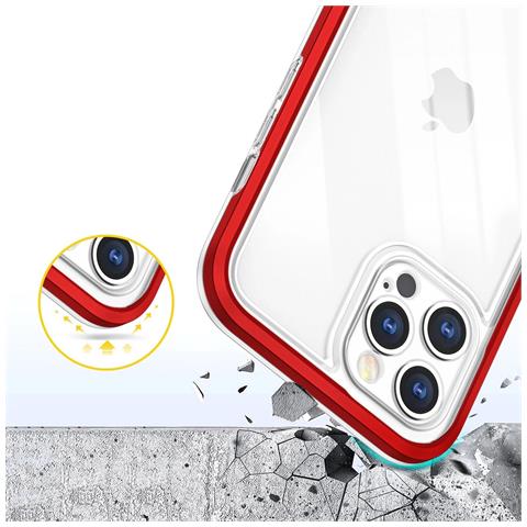 Custodia Trasparente 3in1 Per Iphone 12 Pro Con Cornice E Cover In Gel Rossa - Foto 1