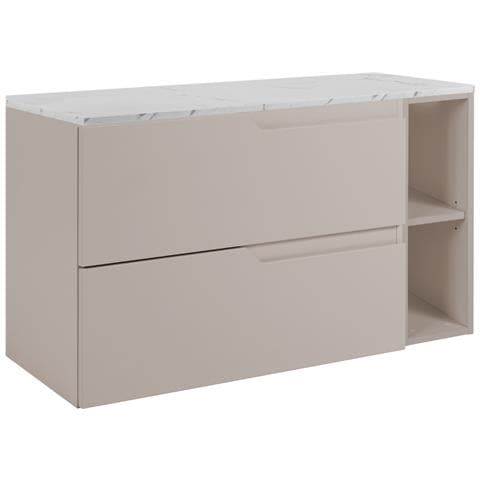 Mobile sottolavabo marrone da 80 cmMobileda bagno, Piano di lavoro effetto marmo nero, Ripiano nero - Foto 1