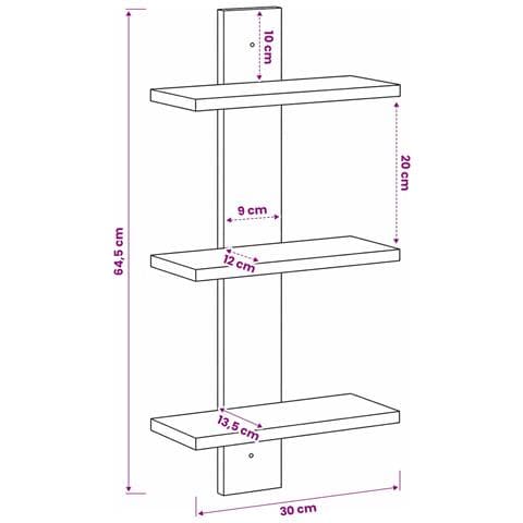 Scaffale da parete Rovere Nero 30 x 13,5 x 64,5 cm - Foto 6