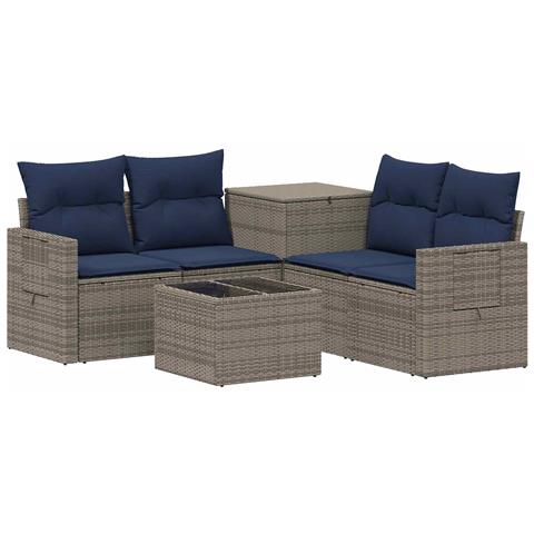 Set di divani 6 pz Grigio e Blu Navy Rattan sintetico e Acciaio - Foto 1
