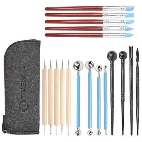 19pack Del Polimero Tools Con Riutilizzabili Pouch 9pcs Sfera Dello Stilo Che Punteggia Strumenti 5pcs Colori Shapers 4pcs Strumenti Di Ceramica Di Plastica Per La Modellazione Sculpting Shaping Goffratura A Secco - Foto 1
