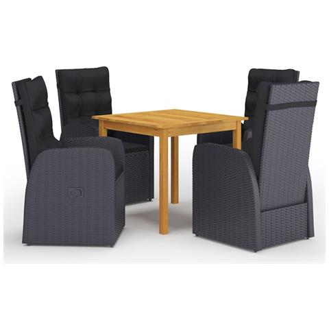 Set Mobili da Pranzo per Giardino 5 pz Nero - Foto 1