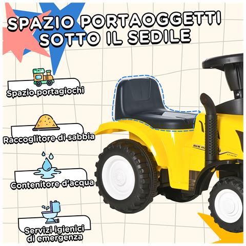 Trattore Per Bambini Cavalcabile Con Rimorchio, Rastrello E Pala 12-36 Mesi - Giallo - Foto 2