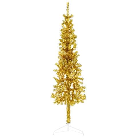 Albero Natale Artificiale Sottile A Metà Con Supporto Oro 120cm - Foto 1