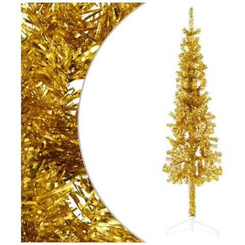 Albero Natale Artificiale Sottile A Metà Con Supporto Oro 120cm - Foto 8