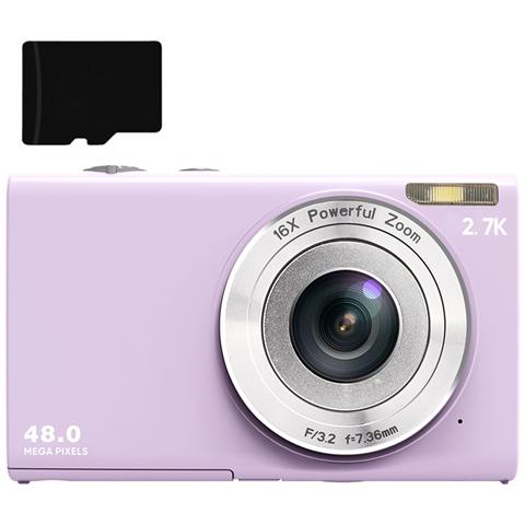 Fotocamera Digitale 48mp 2.7k Fhd 16x Zoom Digitale, Webcam, Autofocus Lightpurple - Foto 8