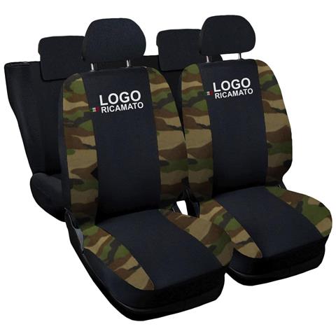 Coprisedili Auto Compatibili Per Bravo, Made In Italy, Set Di Copri Sedili Anteriori E Posteriori Con Copri Poggiatesta Incluso, Tessuto Poliestere, Colore - Nero \mimetico Classico - Foto 1