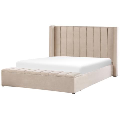 Letto Matrimoniale Ad Acqua Velluto Beige Con Panca Portaoggetti 180 X 200 Cm Noyers - Foto 2