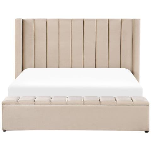 Letto Matrimoniale Ad Acqua Velluto Beige Con Panca Portaoggetti 180 X 200 Cm Noyers - Foto 7