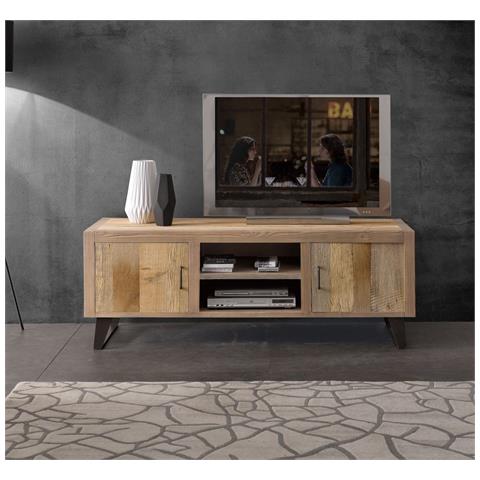 Porta Tv 2 Ante Industrial In Legno Massello 160x50x55 - Foto 1