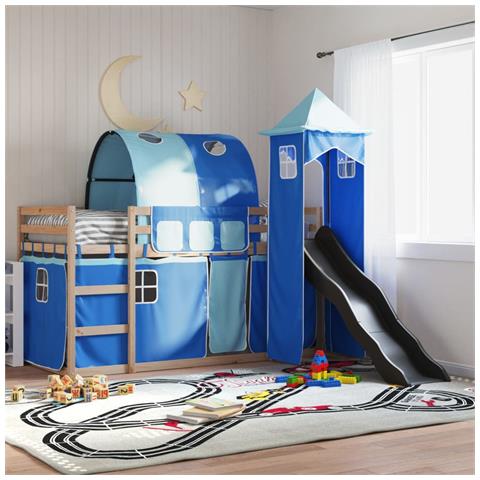 Letto A Castello Con Scivolo E Tende Blu 90x190 Cm - Foto 1