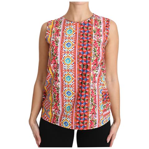 Blusa Canotta Floreale In Puro Cotone Stampa Carretto - It46-xl - Foto 1