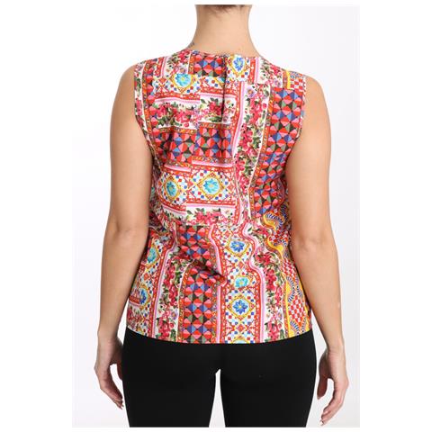 Blusa Canotta Floreale In Puro Cotone Stampa Carretto - It46-xl - Foto 2