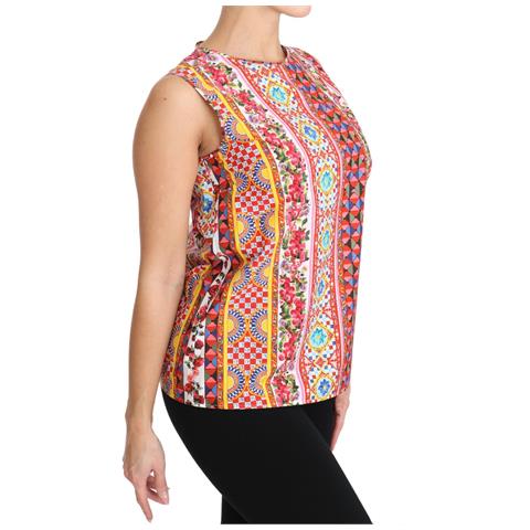 Blusa Canotta Floreale In Puro Cotone Stampa Carretto - It46-xl - Foto 5