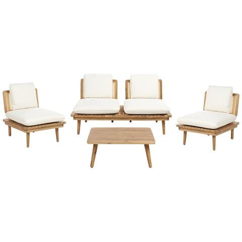 Set Da Giardino Con Tavolo 4 Posti Accadia Legno Di Acacia Certificato Beige Chiaro - Foto 2