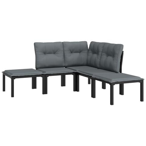Set Salotto da Giardino 5 pz Nero e Grigio in Polyrattan - Foto 2