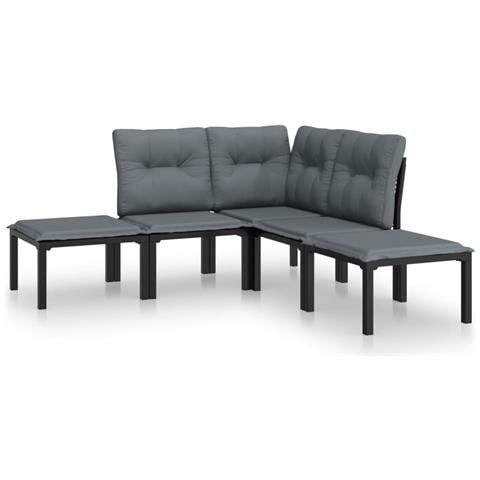 Set Salotto da Giardino 5 pz Nero e Grigio in Polyrattan - Foto 1