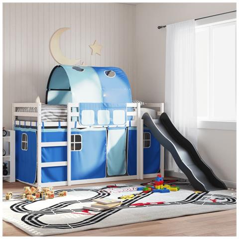 Letto a Castello con Scivolo e Tende Blu 80x200 cm - Foto 10