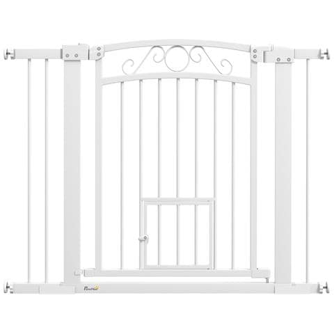 Cancellino per Cani Regolabile con Estensioni, Porta per Gatti e Apertura a Una Mano, 76-104x77cm, Bianco - Foto 1