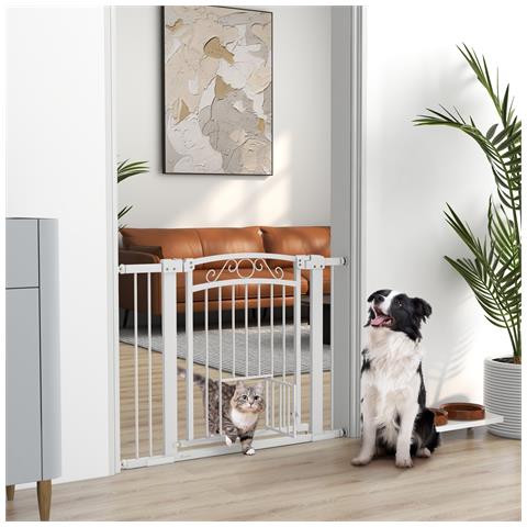 Cancellino per Cani Regolabile con Estensioni, Porta per Gatti e Apertura a Una Mano, 76-104x77cm, Bianco - Foto 6