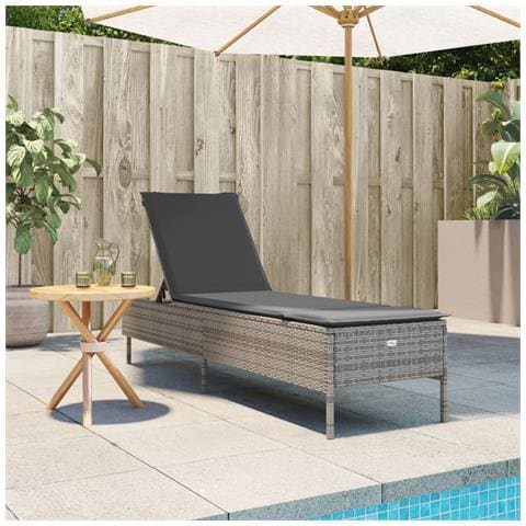 Lettino Prendisole Con Cuscino Grigio In Polyrattan - Foto 3