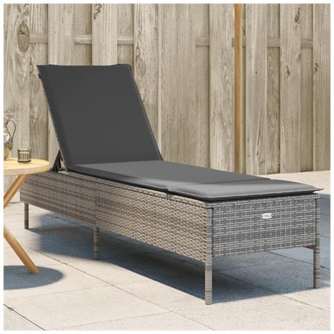Lettino Prendisole Con Cuscino Grigio In Polyrattan - Foto 1