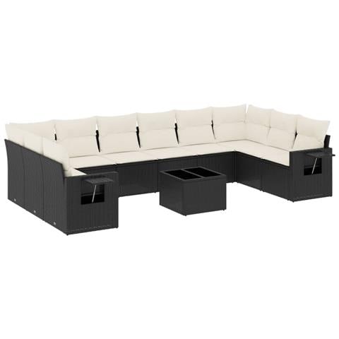 Set Divani Da Giardino 11 Pz Con Cuscini In Polyrattan Nero - Foto 2